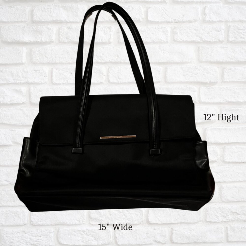 Nine West Black Laptop Tote Bag - Zippered Work Purse Travel-Friendly, 12x15x4